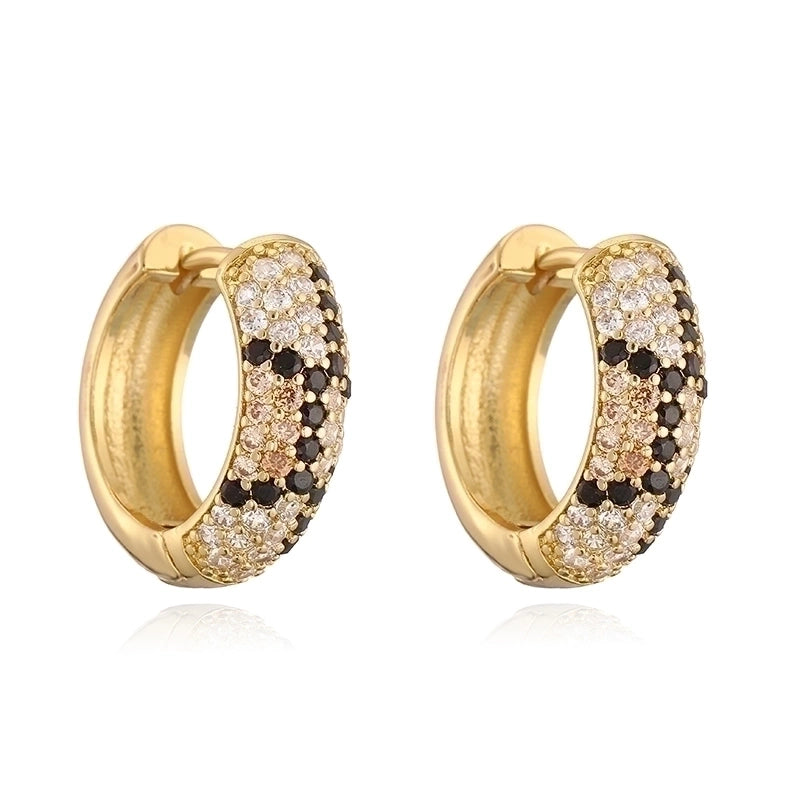 Copper 18K Gold Plated Enamel Inlay Round Snake Pattern Leopard Zircon Bracelets Earrings