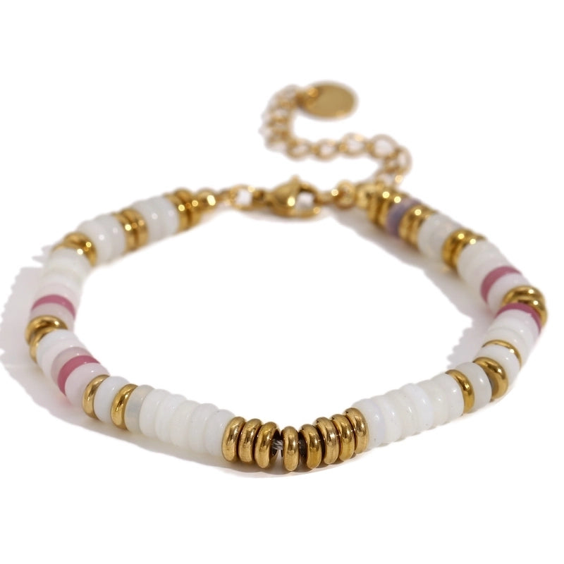 Retro Ethnic Style Geometric Stainless Steel Natural Stone 18K Gold Plated Bracelets In Bulk