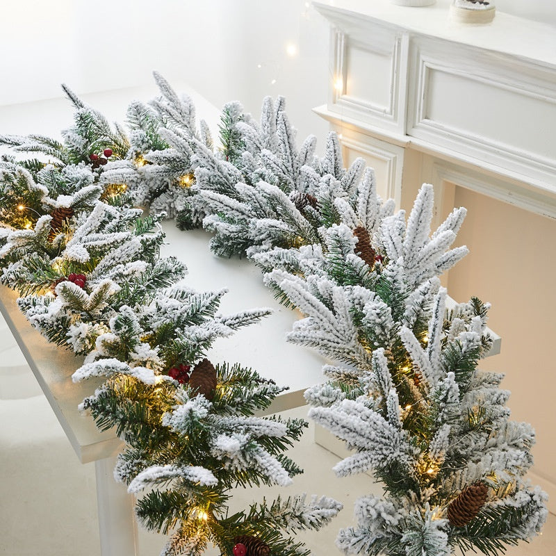 Christmas Pe Encrypted White Flocked Ribbon Decoration Christmas Vine Hotel Mall Window Storefront Scene Arrangement Hanging