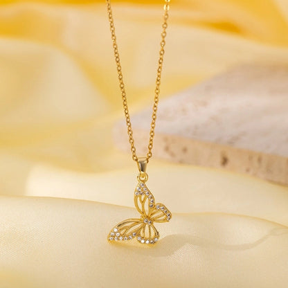 Titanium Steel Copper Plating Heart Shape Flower Bow Knot Pendant Necklace