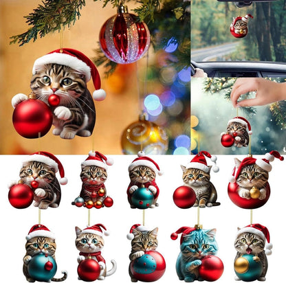 Christmas Christmas Hat Cat Arylic Flat Decorations Hanging Ornaments Car Hanging Accessories