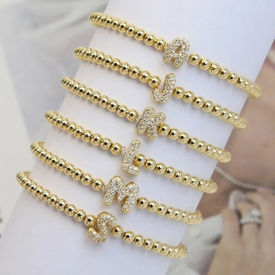 Xi Yin Hot Sale Brass Micro-Inlaid Bubble Balloon Diy26 English Letters Copper Bead Beaded Elastic Wire Bracelet
