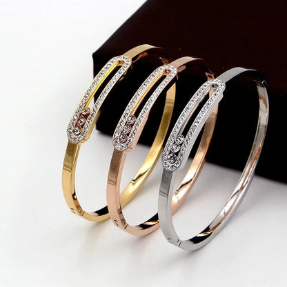 Streetwear Rectangle Titanium Steel Inlay Artificial Diamond Bangle