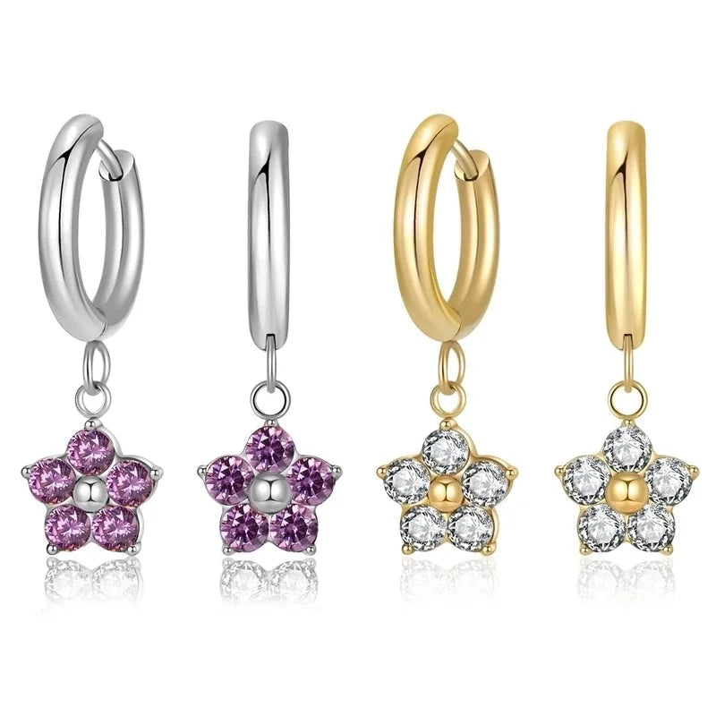 1 Pair Minimalist Classic Style Flower Inlay 304 Stainless Steel Zircon Drop Earrings