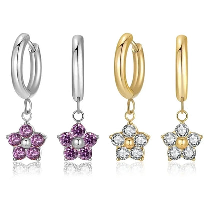 1 Pair Minimalist Classic Style Flower Inlay 304 Stainless Steel Zircon Drop Earrings