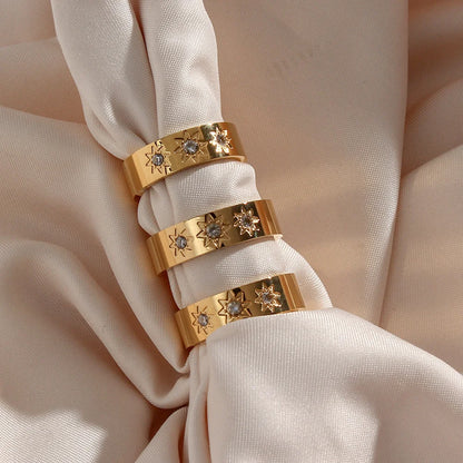 Women Fashion Round Geometric Stainless Steel 18K Gold Plated Rings