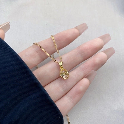 Minimalist Bow Knot Titanium Steel Copper Inlay Rhinestones Pendant Necklace