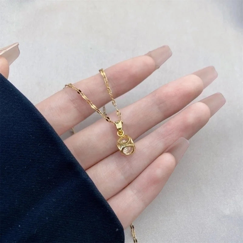 Minimalist Bow Knot Titanium Steel Copper Inlay Rhinestones Pendant Necklace