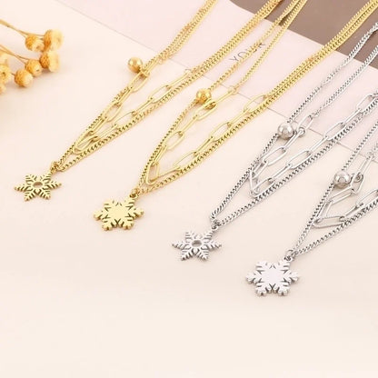 Vacation Snowflake Titanium Steel 18K Gold Plated Plating Bracelets Earrings Necklace