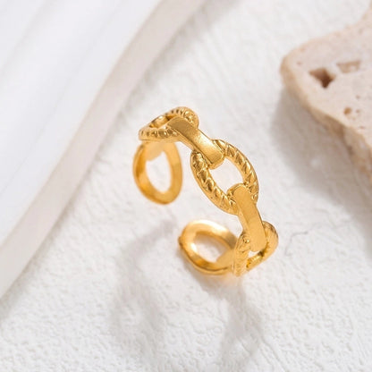 IG Style Geometric Solid Color 304 Stainless Steel Hollow Out Open Rings