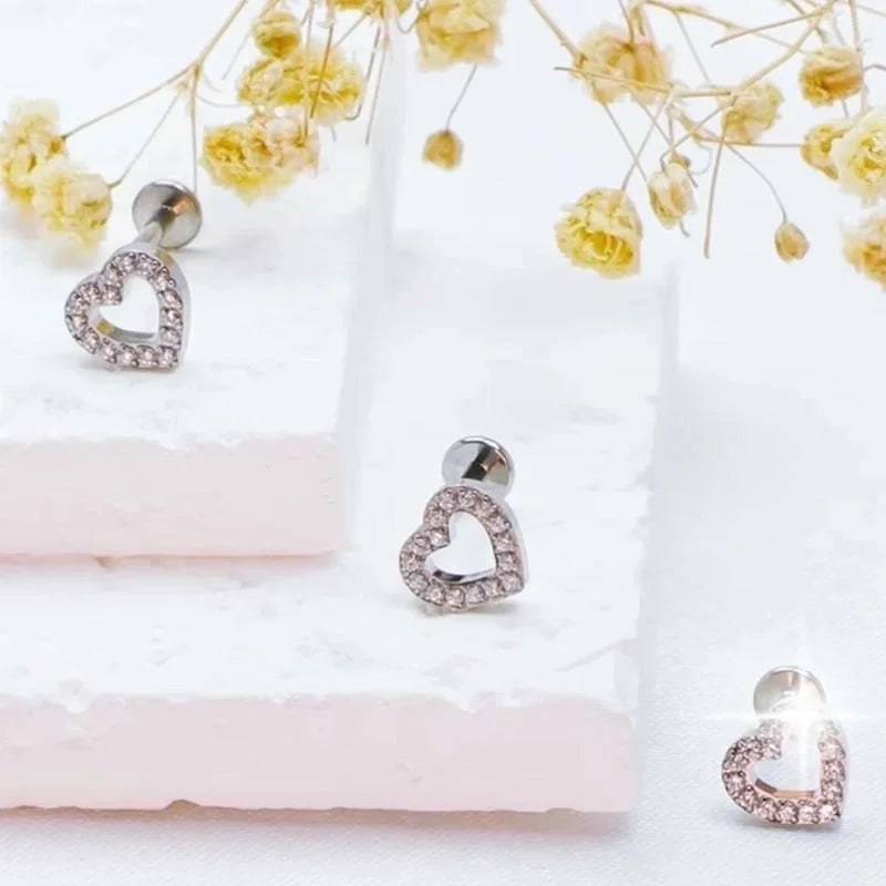 1 Piece Ear Cartilage Rings & Studs Elegant Heart Shape Pure Titanium Titanium Alloy Plating Zircon 14K Gold Plated White Gold Plated Lip Rings Ear Cartilage Rings & Studs