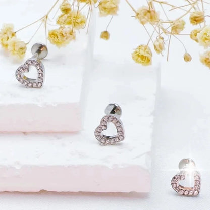 1 Piece Ear Cartilage Rings & Studs Elegant Heart Shape Pure Titanium Titanium Alloy Plating Zircon 14K Gold Plated White Gold Plated Lip Rings Ear Cartilage Rings & Studs