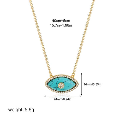 Modern Style Classic Style Devil's Eye 304 Stainless Steel Natural Stone Turquoise Zircon 18K Gold Plated Pendant Necklace