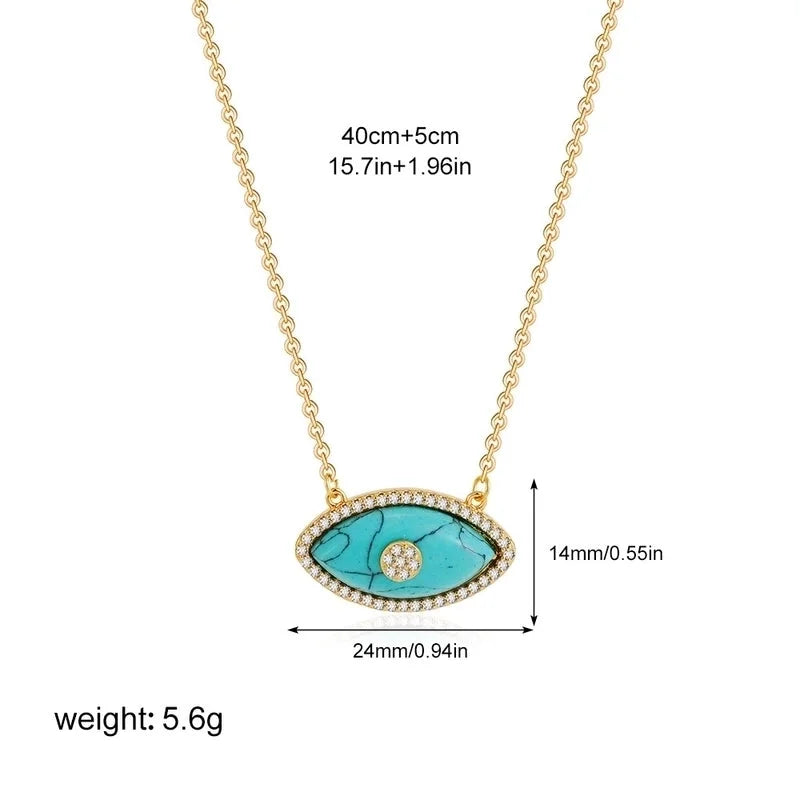 Modern Style Classic Style Devil's Eye 304 Stainless Steel Natural Stone Turquoise Zircon 18K Gold Plated Pendant Necklace