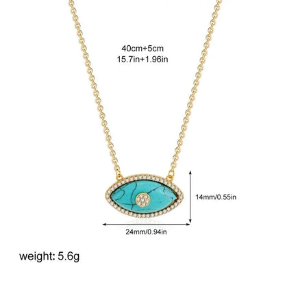 Modern Style Classic Style Devil's Eye 304 Stainless Steel Natural Stone Turquoise Zircon 18K Gold Plated Pendant Necklace