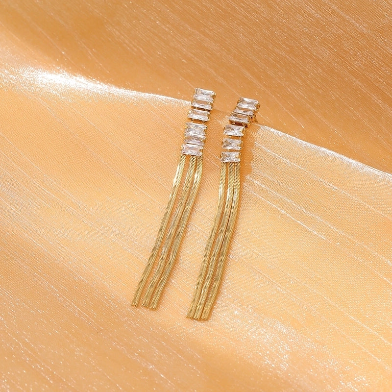 1 Pair Elegant Tassel Tassel 304 Stainless Steel Drop Earrings
