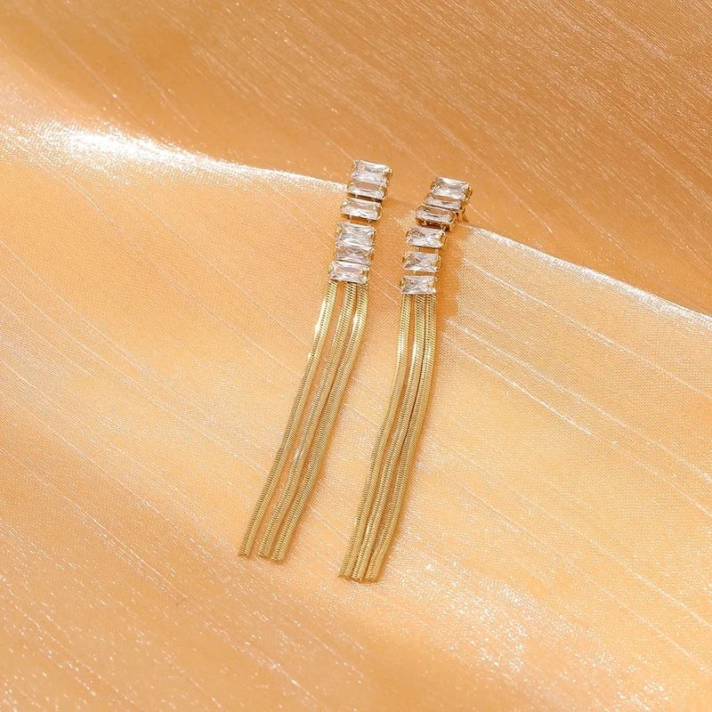 1 Pair Elegant Tassel Tassel 304 Stainless Steel Drop Earrings