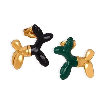 1 Pair IG Style Dog Enamel Plating Titanium Steel 18K Gold Plated Ear Studs