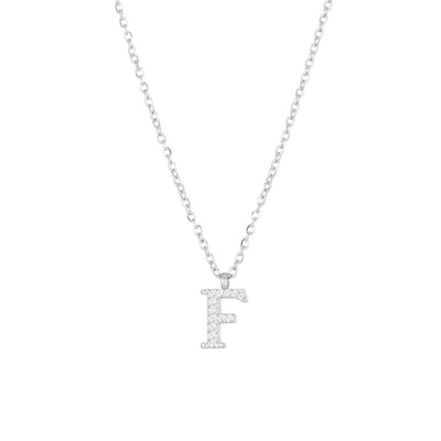 Minimalist Letter 304 Stainless Steel Zircon 16K Gold Plated White Gold Plated Plating Inlay Pendant Necklace