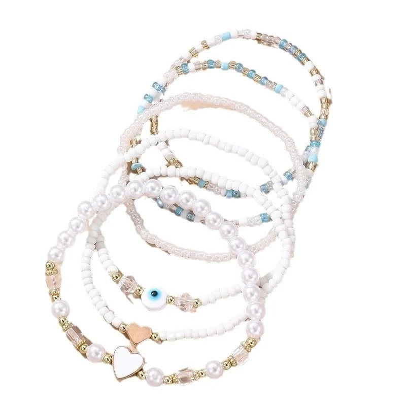 Bohemian Classic Style Devil's Eye Heart Shape Imitation Pearl Seed Bead Bracelets