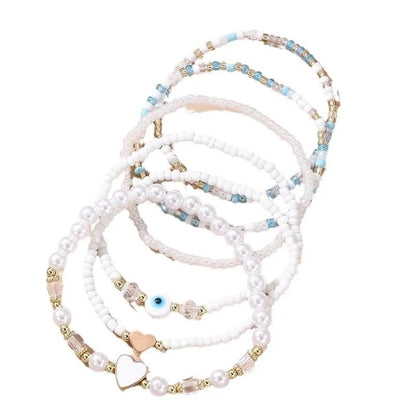 Bohemian Classic Style Devil's Eye Heart Shape Imitation Pearl Seed Bead Bracelets