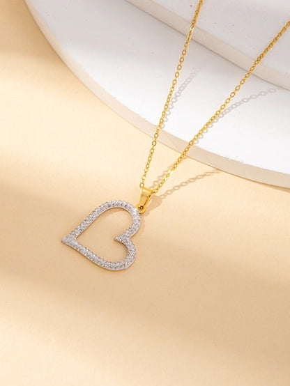 IG Style Minimalist Heart Shape Titanium Steel Shell Zircon Inlay Earrings Necklace
