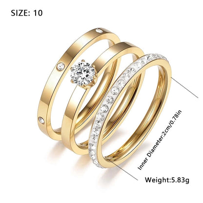 Elegant Minimalist Solid Color Stainless Steel Plating Inlay Zircon 18k Gold Plated Rose Gold Plated White Gold Plated Rings