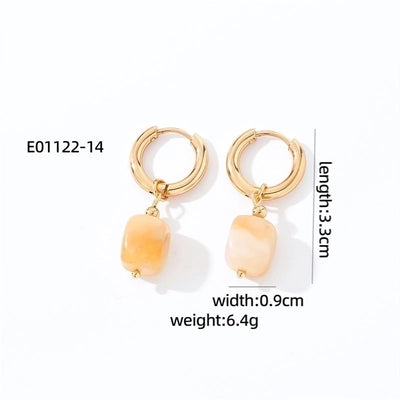 1 Pair Casual Vintage Style Minimalist Square Plating 304 Stainless Steel Natural Stone Gold Plated Drop Earrings