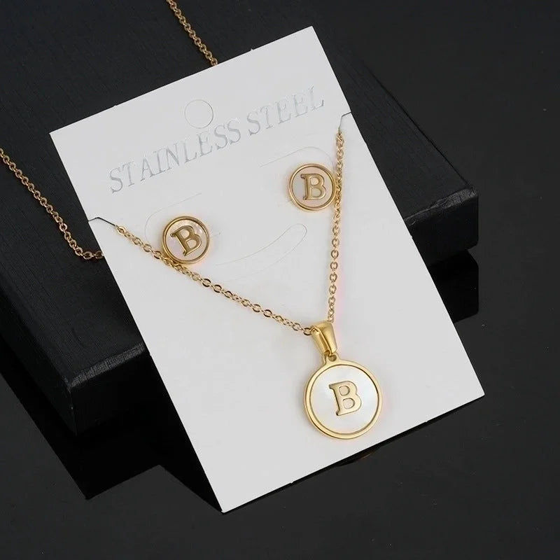 Minimalist Round Letter 304 Stainless Steel Shell 18K Gold Plated Gold Plated Stainless Steel Jewelry Sets