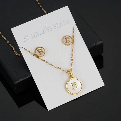 Minimalist Round Letter 304 Stainless Steel Shell 18K Gold Plated Gold Plated Stainless Steel Jewelry Sets