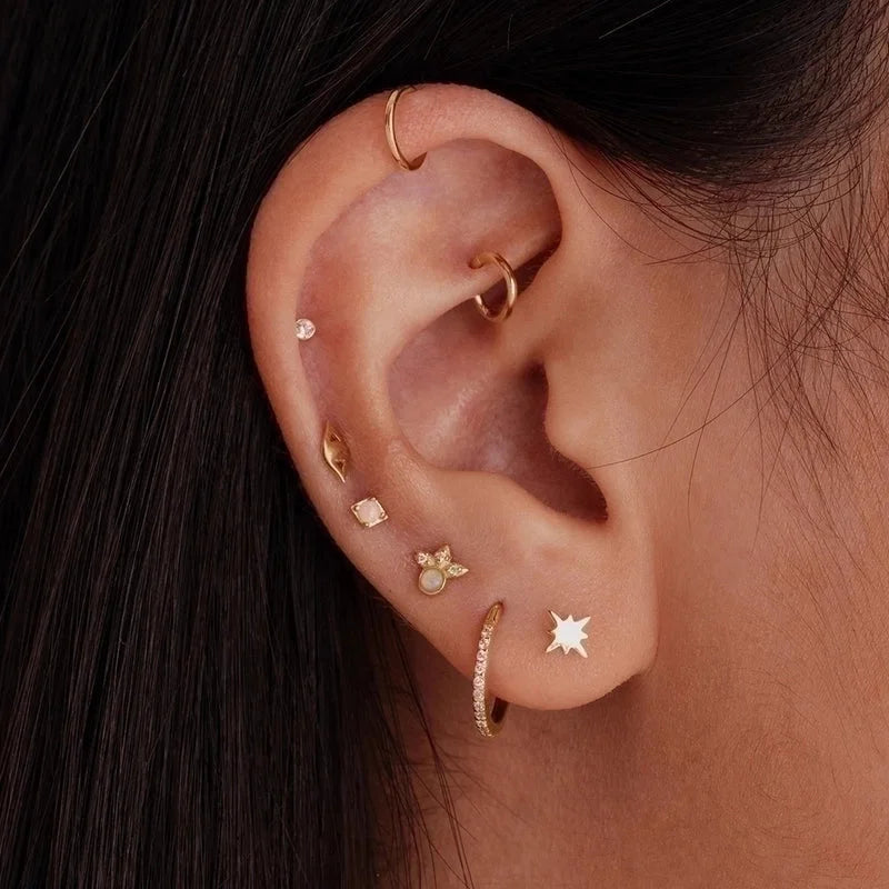 1 Piece Ear Cartilage Rings & Studs Fashion Square Water Droplets Paw Print Silver Inlay Zircon