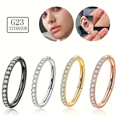 5 Pieces Nose Rings & Studs Hip-Hop Punk Solid Color Titanium Alloy Inlay Zircon 18K Gold Plated Ear Cartilage Rings & Studs