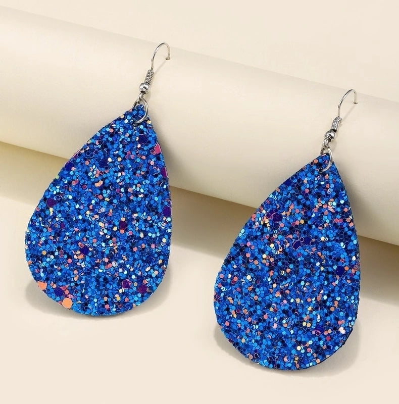 Christmas Leather Pu Sequined Water Drop Earrings