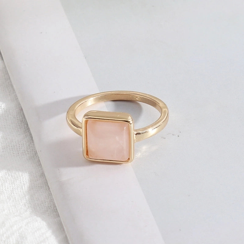 2 Pieces Minimalist Square Alloy Plating Inlay Natural Stone Women\'s Rings