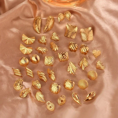 1 Pair Minimalist Sector Leaves Heart Shape Pleated 304 Stainless Steel 18K Gold Plated Ear Studs