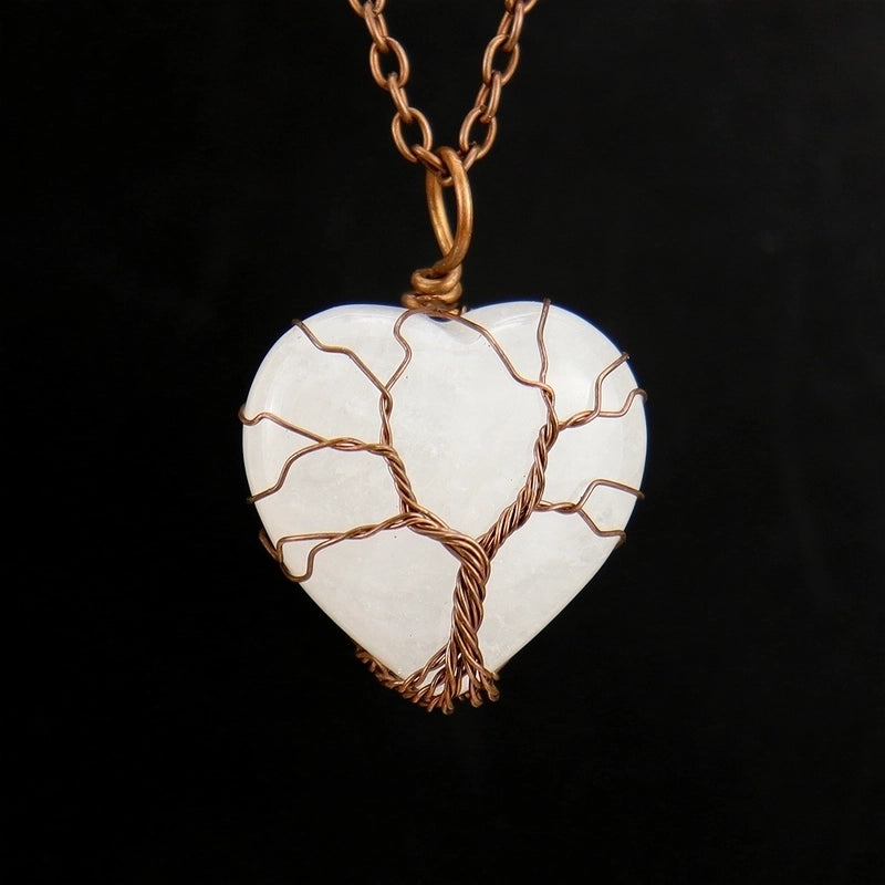 Minimalist Heart Shape Natural Stone Ferroalloy Pendant Necklace