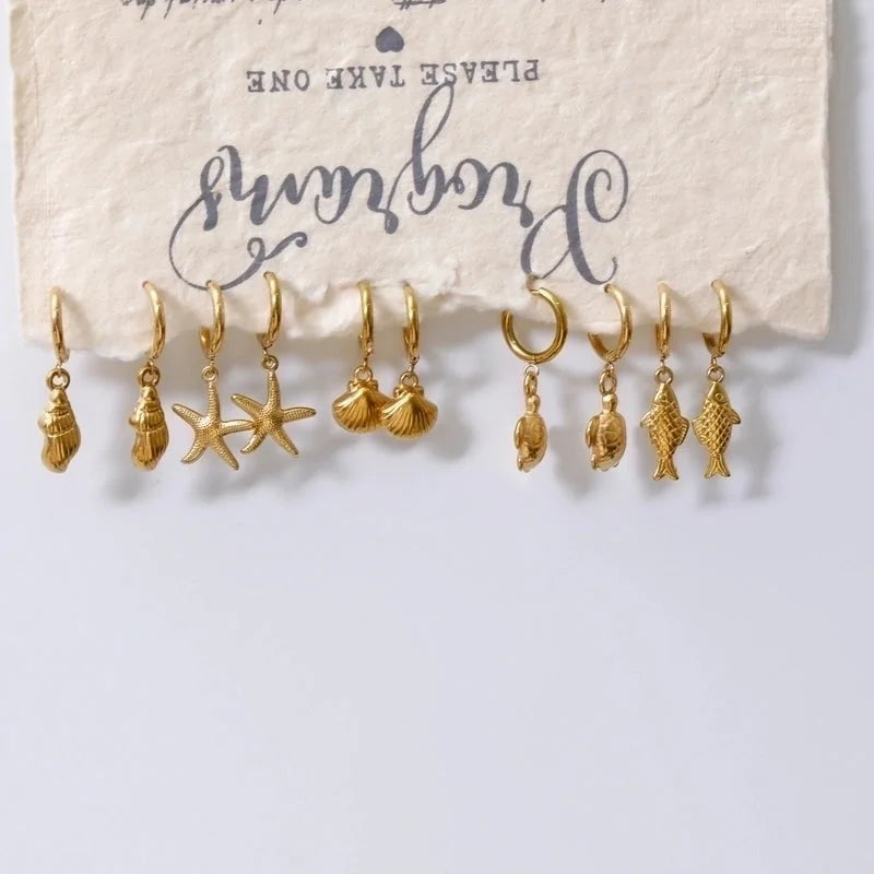 1 Pair Funny Romantic Scallop Fish 304 Stainless Steel 18K Gold Plated Drop Earrings