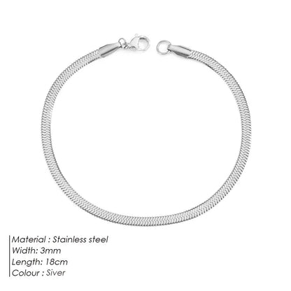 Vintage Style Classic Style Geometric 304 Stainless Steel Flat Snake Chain Bracelets In Bulk