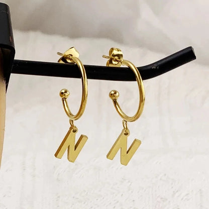 1 Pair Minimalist C Shape Letter Plating 304 Stainless Steel 18K Gold Plated Drop Earrings