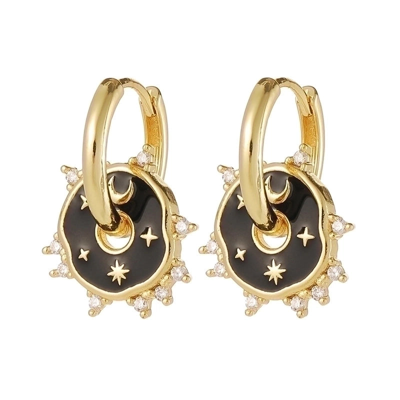 Fashion Geometric Sun Star Copper Drop Earrings Inlay Zircon Copper Earrings