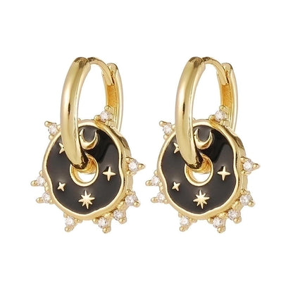 Fashion Geometric Sun Star Copper Drop Earrings Inlay Zircon Copper Earrings