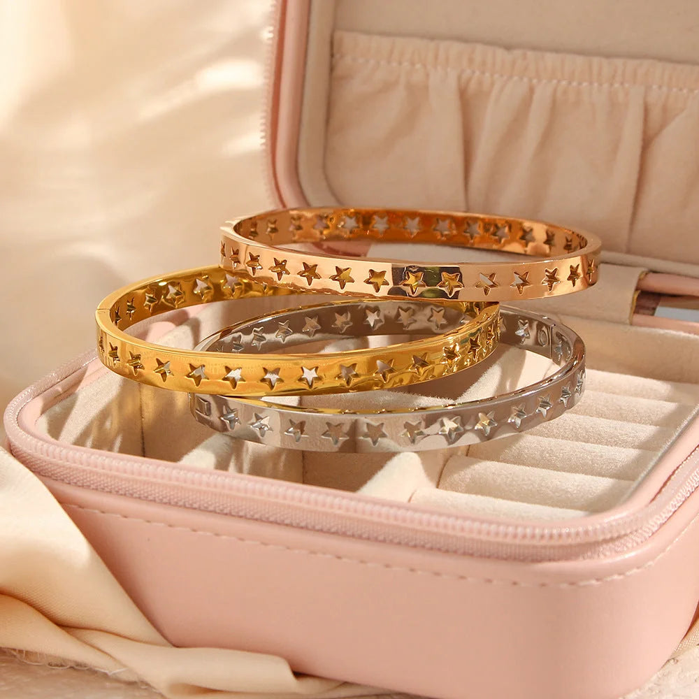 Fashion Pentagram Stainless Steel 18K Gold Plated Bangles