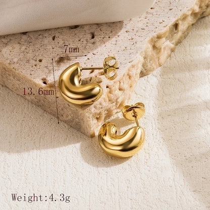 1 Pair Casual Minimalist Commute Round Solid Color Plating 304 Stainless Steel 18K Gold Plated Ear Studs