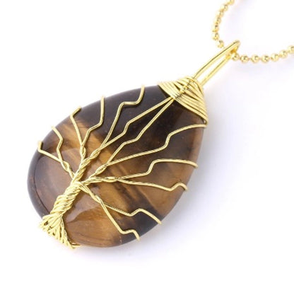 Ig Style Minimalist Tree Water Droplets Natural Stone Crystal Opal Women's Pendant Necklace Necklace Pendant