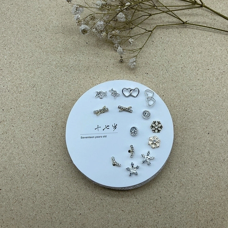 2 Pieces Minimalist Commute Geometric Inlay Copper Zircon Drop Earrings