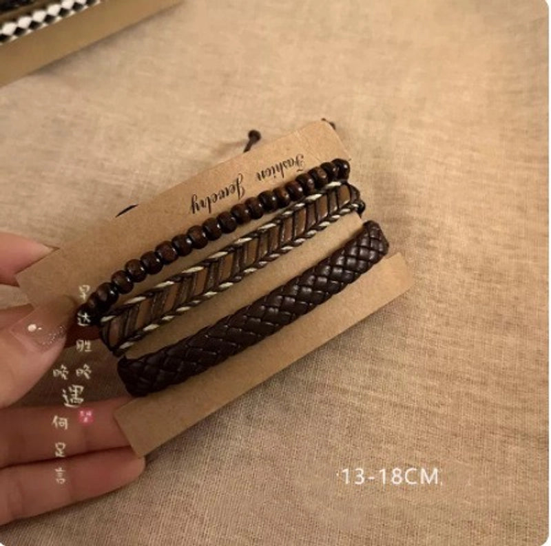 Casual Ethnic Style Round Tree Wings Pu Leather Wooden Beads Bodhi Beaded Braid Women's Bracelets