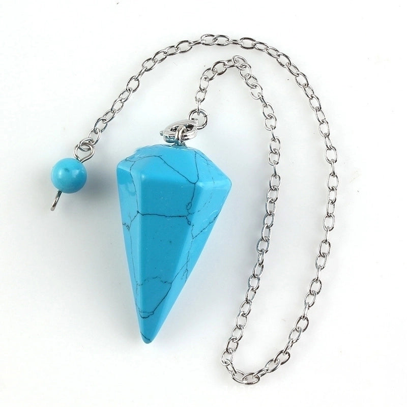 Fashion Hexagonal Pyramid Alloy Natural Stone Cable Chain Pendant Necklace In Bulk