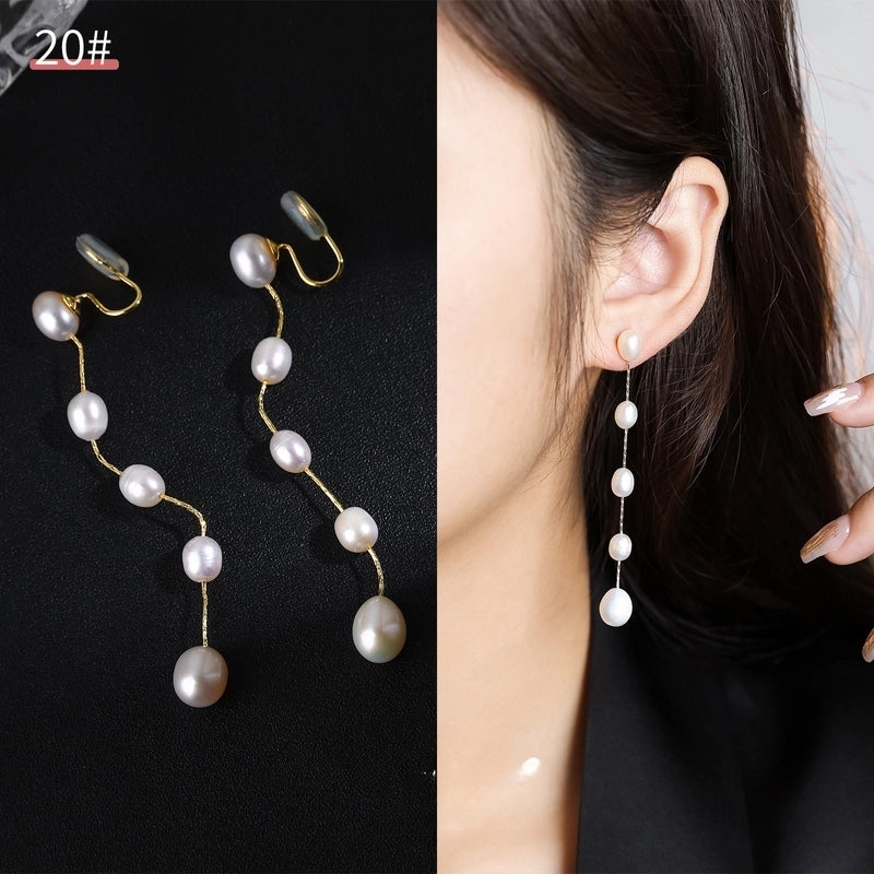 Mosquito Incense Plate Ear Clip Women's Ear Holes Exquisite Pearl Earrings Advanced Hong Kong Style Retro Niche Light Luxury Earrings