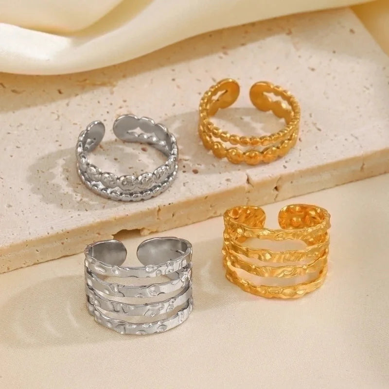 3 Pieces Minimalist Lines 304 Stainless Steel 18K Gold Plated Plating Open Rings