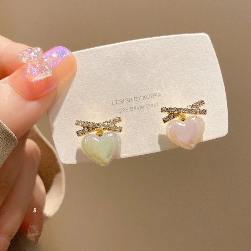 Sweet Heart Shape Bow Knot Copper Inlay Rhinestones Earrings 1 Pair